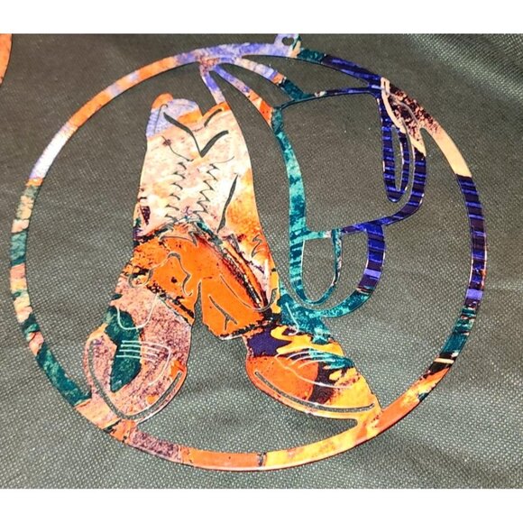 Western-Themed Metal Wall Art Set With Horse Cowboy Boot Designs NEW 8" - Picture 6 of 10